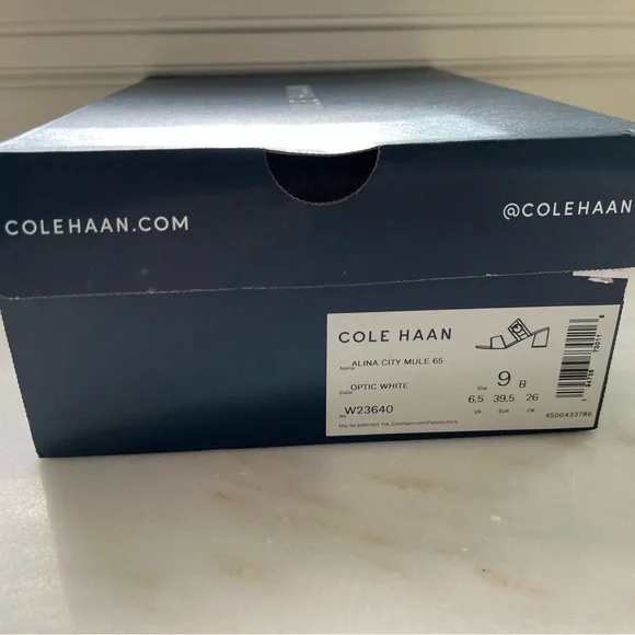 Cole Haan Size 9 Stacked Block Heel Slides White Woven Matte Gold Buckle NWB - Picture 9 of 9